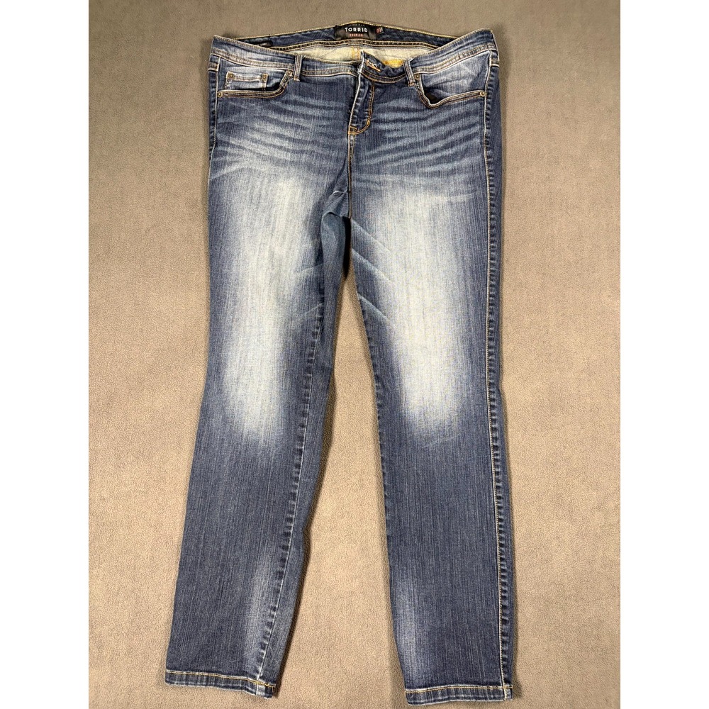 Torrid Luxe Skinny Jeans Womens 16R Blue Whiskered Denim Logo Cotton Stretch